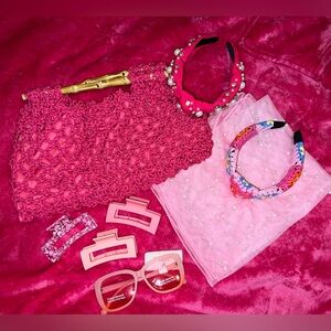 Womens pink handbag and accessories